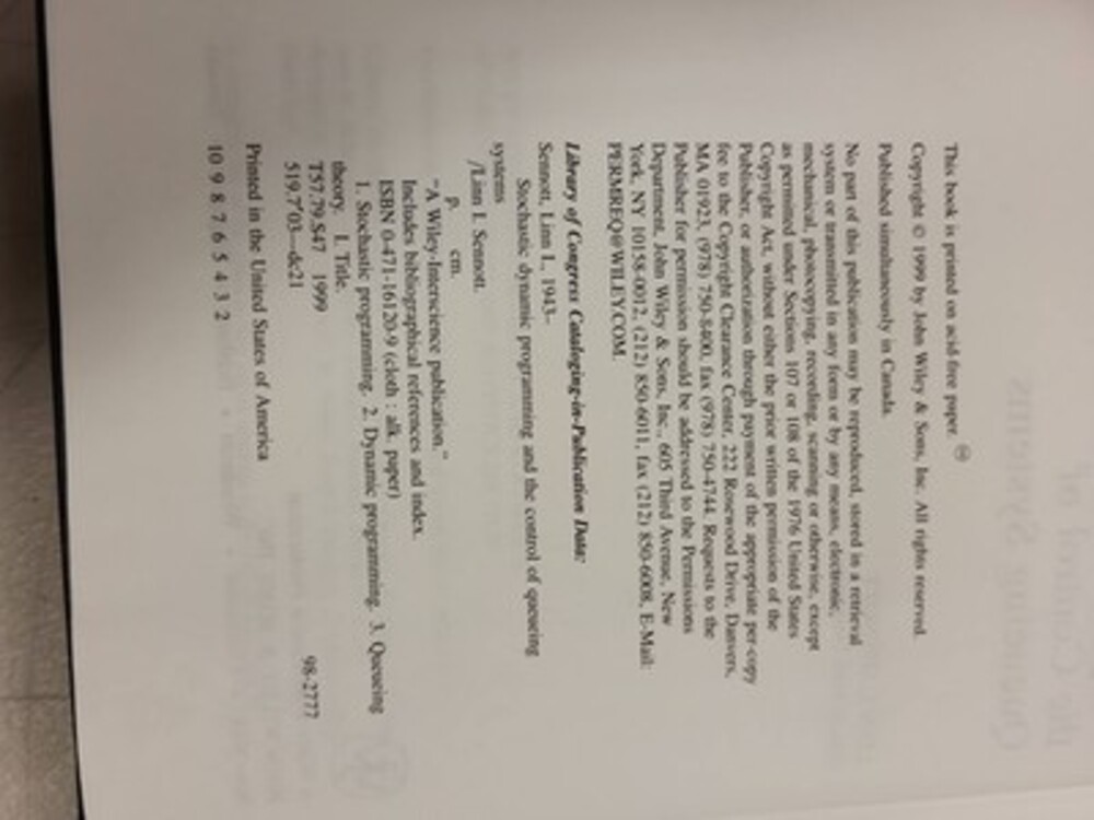 Stochastic Dynamic Programming Queueing Systems Control Linn Sennott Wiley Book - Picture 4 of 6